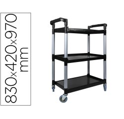 Carro de servicio multifuncional q-connect 3 estantes de polipropileno 830x420x970 mm