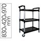 Carro de servicio multifuncional q-connect 3 estantes de polipropileno 830x420x970 mm