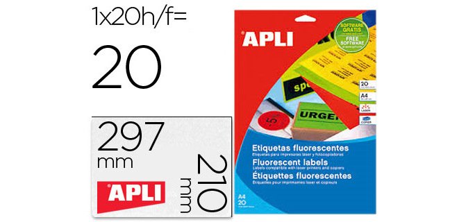 Etiqueta adhesiva apli 02881 210x297 mm para fotocopiadora laser caja con 20 hojas din a4 verde