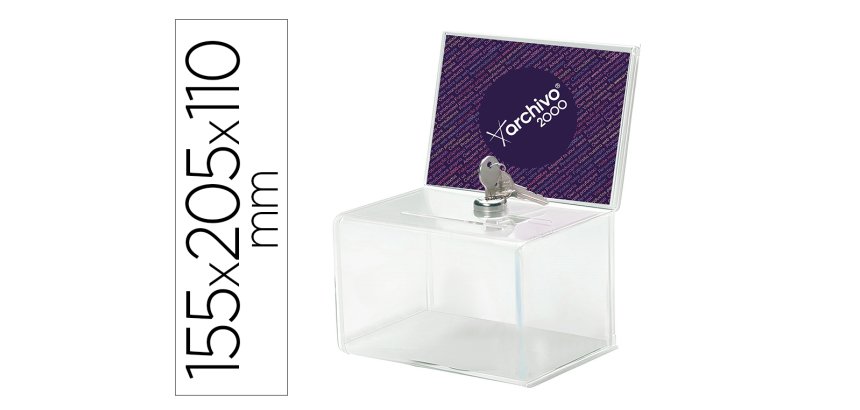 Buzon de sugerencia archivo 2000 con cerradura y dos llaves color cristal transparente 110x155x205 mm