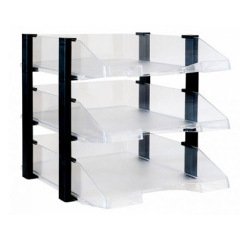Bandeja sobremesa archivo 2000 plastico transparente con elevadores negro conjunto de 3 bandejas 280x285x350 mm