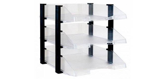 Bandeja sobremesa archivo 2000 plastico transparente con elevadores negro conjunto de 3 bandejas 28x285x350 mm