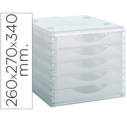 Fichero cajones de sobremesa archivo 2000 260x270x340 mm apilables 5 cajones transparente translucido