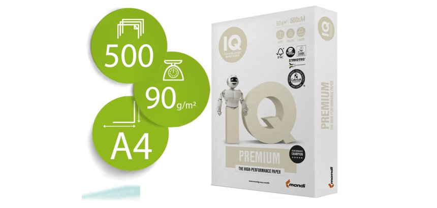 Papel fotocopiadora iq premium din a4 90 gramos paquete de 500 hojas