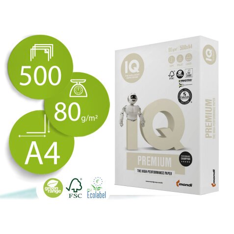 Papel fotocopiadora iq premium din a4 80 gramos paquete de 500 hojas