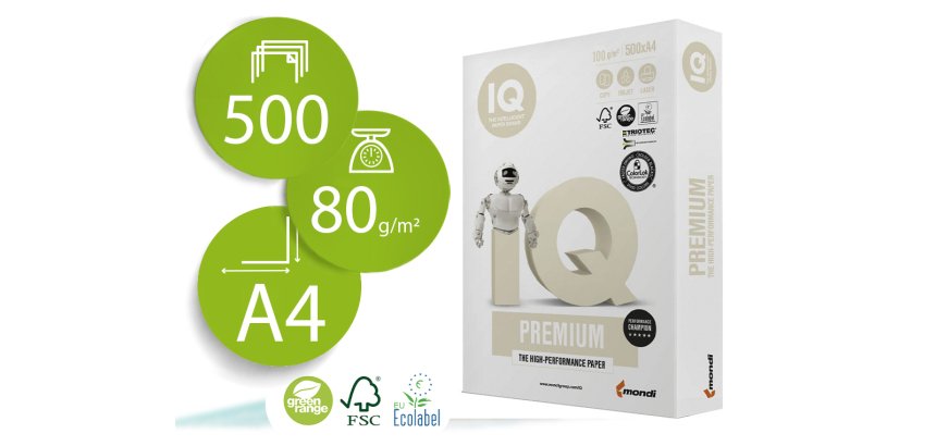 Papel fotocopiadora iq premium din a4 100 gramos paquete de 500 hojas