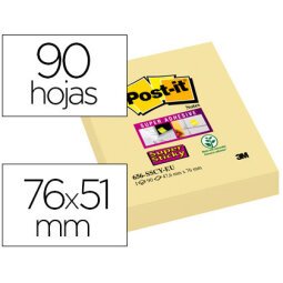 Bloc de notas adhesivas quita y pon post-it super sticky 51x78 mm con 90 hojas amarillo canario