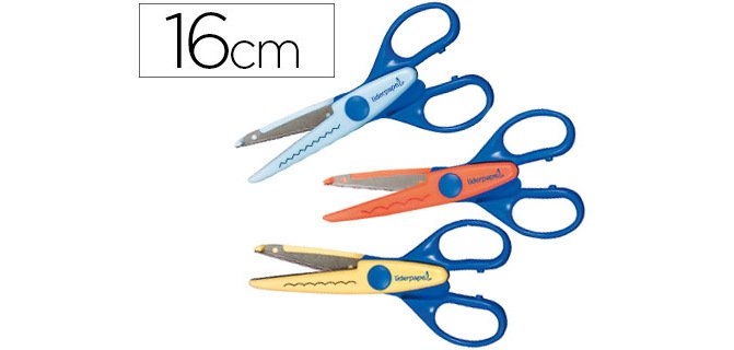 Tijeras escolares ergonómicas Liderpapel cortes en zig-zag, ondas pequeñas y ondas grandes