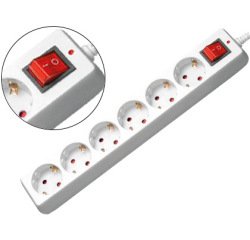 Regleta 6 tomas mediarange con interruptor longitud cable 1,4m color blanco