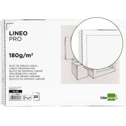 Bloc dibujo liderpapel lineal espiral 230x325mm 20 hojas 180 gr/m2 con recuadro perforado