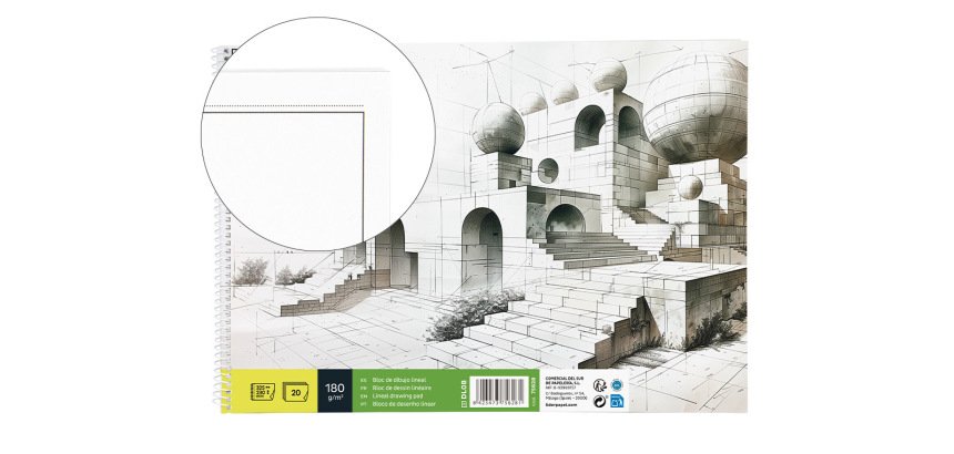 Bloc dibujo liderpapel lineal espiral 230x325mm 20 hojas 180 gr/m2 con recuadro perforado