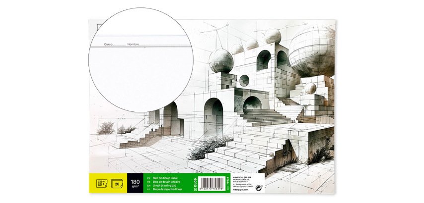 Bloc dibujo liderpapel lineal encolado 230x325mm 20 hojas 180 gr/m2 con recuadro