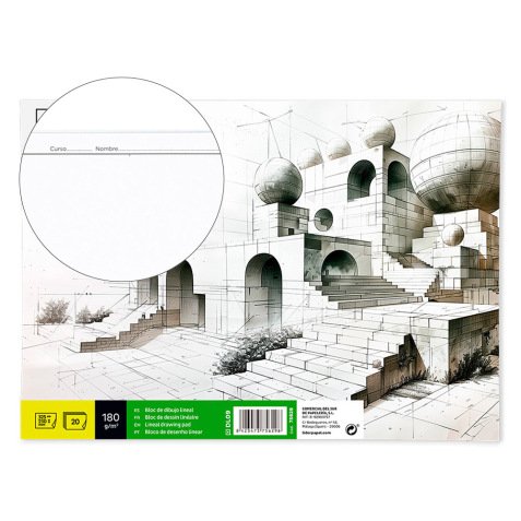 Bloc dibujo liderpapel lineal encolado 230x325mm 20 hojas 180 gr/m2 con recuadro