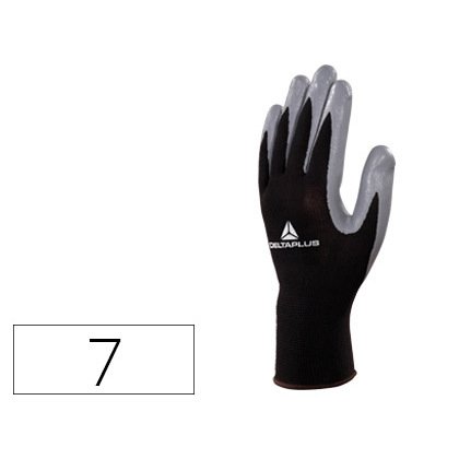 Guantes deltaplus de punto poliester palma de nitrilo especial para mecanica grasas aceites negro-gris talla 7