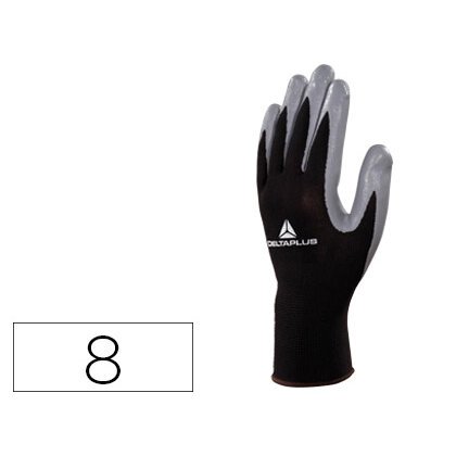 Guantes deltaplus de punto poliester palma de nitrilo especial para mecanica grasas aceites negro-gris talla 8