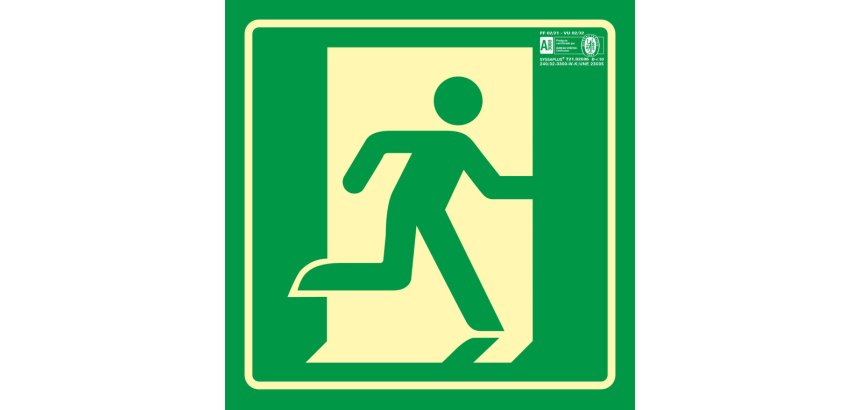 Pictograma syssa señal de salida de emergencia derecha en pvc fotoluminiscente 224x224 mm