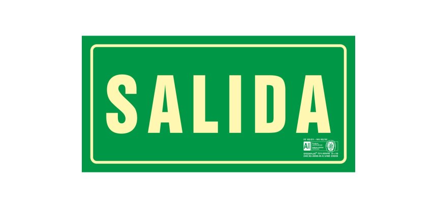 Pictograma syssa señal de salida en pvc fotoluminiscente 320x160 mm