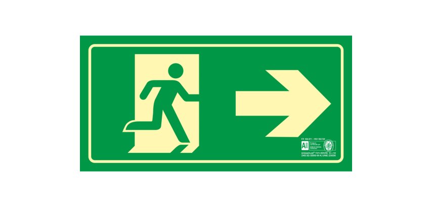 Pictograma syssa señal de salida emergencia flecha derecha en pvc fotoluminiscente 320x160 mm