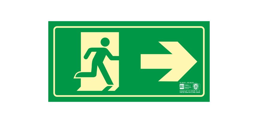Pictograma syssa señal de salida emergencia flecha derecha en pvc fotoluminiscente 320x160 mm