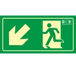 Pictograma syssa señal de salida emergencia izquierda escalera bajando en pvc fotoluminiscente 320x160 mm