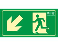Pictograma syssa señal de salida emergencia izquierda escalera bajando en pvc fotoluminiscente 320x160 mm