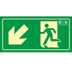Pictograma syssa señal de salida emergencia izquierda escalera bajando en pvc fotoluminiscente 320x160 mm