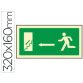 Pictograma syssa señal de salida emergencia izquierda escalera bajando en pvc fotoluminiscente 320x160 mm