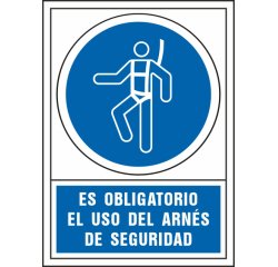Pictograma syssa señal de obligacion es obligatorio el uso de arnes de seguridad en pvc 245x345 mm