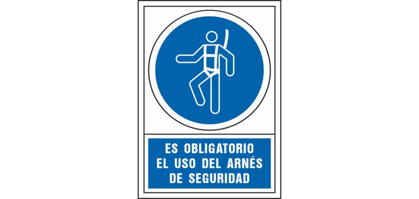 Pictograma syssa señal de obligacion es obligatorio el uso de arnes de seguridad en pvc 245x345 mm