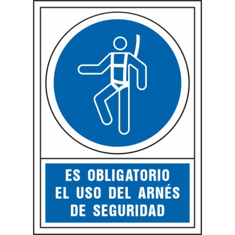 Pictograma syssa señal de obligacion es obligatorio el uso de arnes de seguridad en pvc 245x345 mm