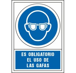 Pictograma syssa señal de obligacion es obligatorio el uso de las gafas en pvc 245x345 mm