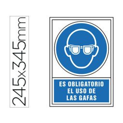 Pictograma syssa señal de obligacion es obligatorio el uso de las gafas en pvc 245x345 mm