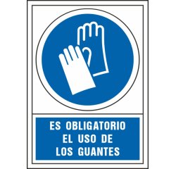 Pictograma syssa señal de obligacion es obligatorio el uso de los guantes en pvc 245x345 mm