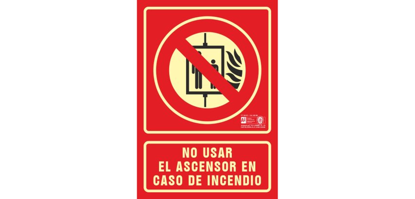Pictograma syssa no utilizar en caso de incendio en pvc fotoluminiscente 210x297 mm