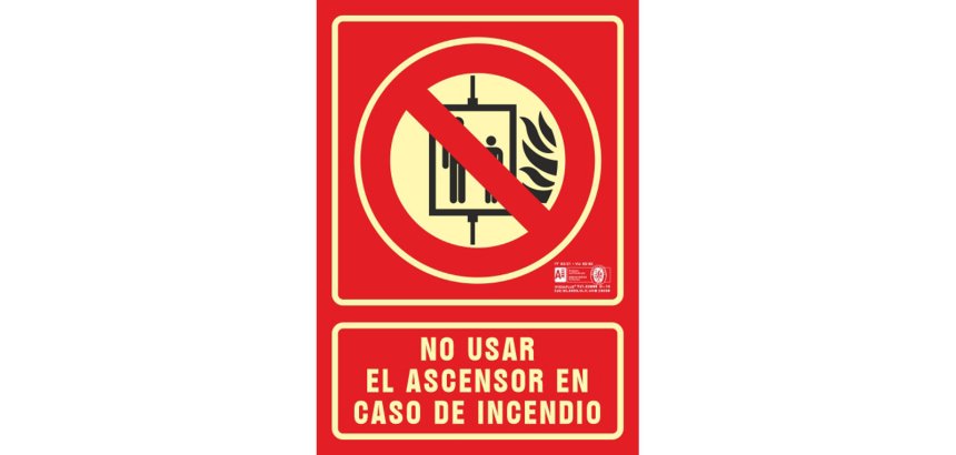 Pictograma syssa señal de no utilizar en caso de incendio en pvc fotoluminiscente 210x297 mm