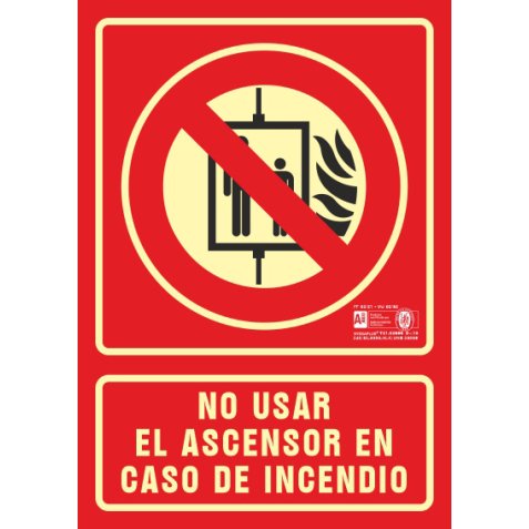 Pictograma syssa señal de no utilizar en caso de incendio en pvc fotoluminiscente 210x297 mm