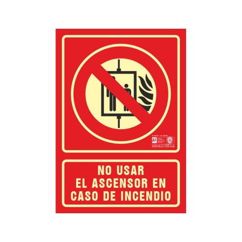Pictograma syssa señal de no utilizar en caso de incendio en pvc fotoluminiscente 210x297 mm