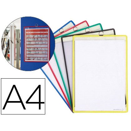 Funda para colgar tarifold din a4 anilla metalica ideal para pizarras de corcho pack de 5 unidades colores surtidos