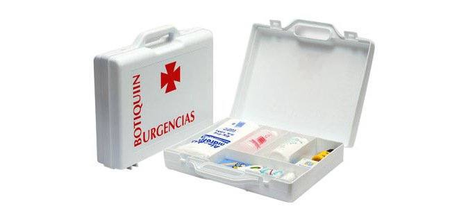 Botiquin polipropileno con material para primeros auxilios forma de maletin 270x230x70 mm