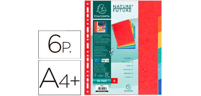 Separadores Exacompta Nature Future cartulina lustrada 225 grs 6 posiciones - A4 maxi