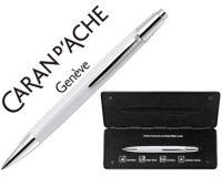 Boligrafo caran d'ache alchemix cuerpo laca blanca adornos cromados brillante con estuche punta media