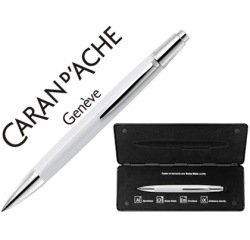 Boligrafo caran d'ache alchemix cuerpo laca blanca adornos cromados brillante con estuche punta media