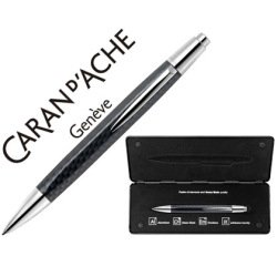 Boligrafo caran d'ache alchemix cuerpo fibra de carbono adornos cromados brillante con estuche punta