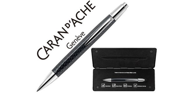 Boligrafo caran d'ache alchemix cuerpo fibra de carbono adornos cromados brillante con estuche punta
