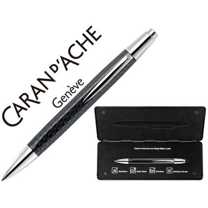 Boligrafo caran d'ache alchemix cuerpo fibra de carbono adornos cromados brillante con estuche punta