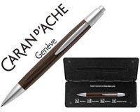 Boligrafo caran d'ache alchemix cuerpo madera wenge adornos cromados brillante con estuche punta media