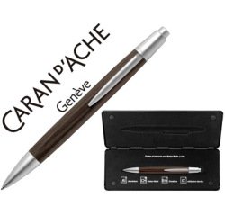 Boligrafo caran d'ache alchemix cuerpo madera wenge adornos cromados brillante con estuche punta media