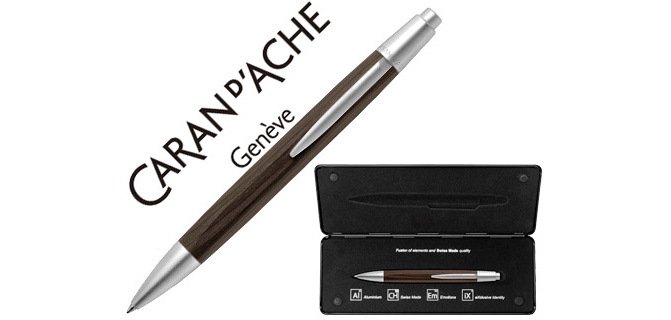 Boligrafo caran d'ache alchemix cuerpo madera wenge adornos cromados brillante con estuche punta media