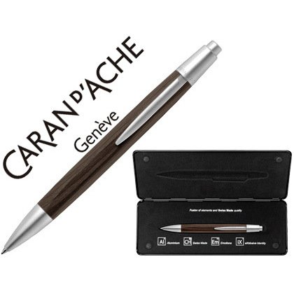 Boligrafo caran d'ache alchemix cuerpo madera wenge adornos cromados brillante con estuche punta media