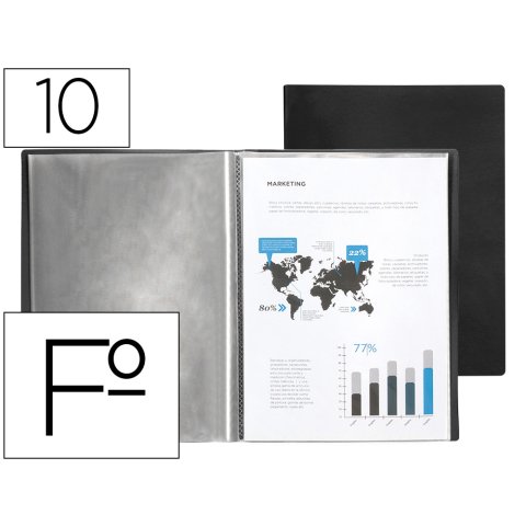 Carpeta liderpapel escaparate 10 fundas plastico folio negro